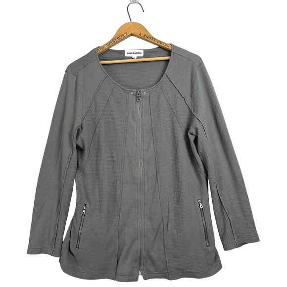 neon buddha Jackets & Blazers - Neon Buddha Women's Gray Full Zip Textured Cotton Jacket - Size S